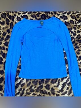 Bright Blue Long Sleeve Ribbed Top